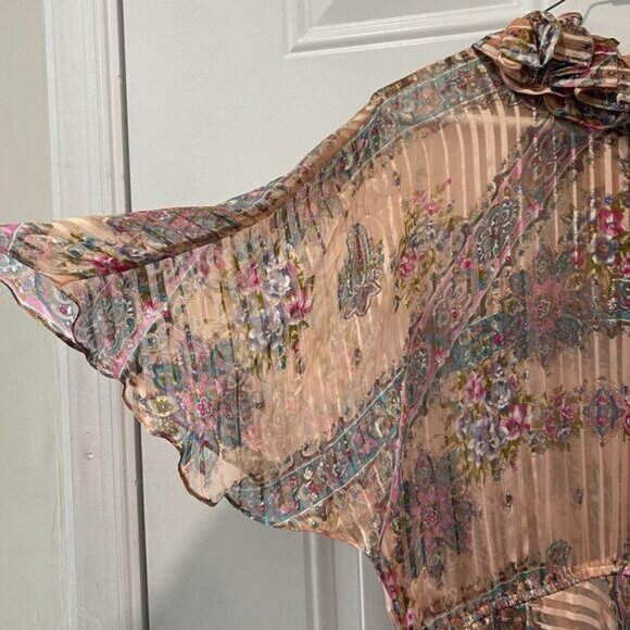 The Silk Farm Icinoo Vintage 100% Silk Dress Womens 10 Purple Paisley Sheer 70s - Picture 11 of 16